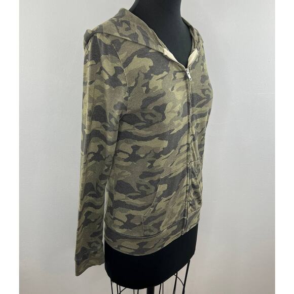 MONROW Green Camo Poly Cotton Blend Full-Zip Hoodie Sweater Jacket Camouflage M - Picture 2 of 7